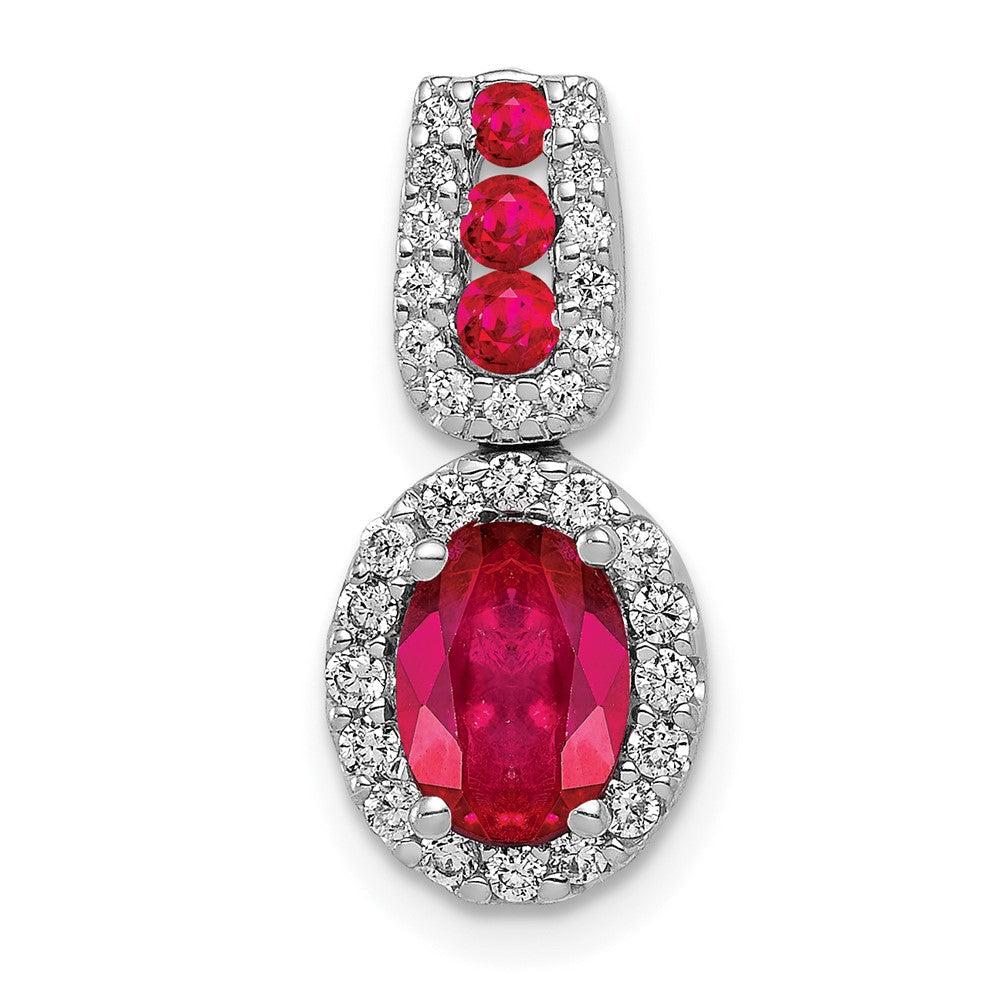 14K Weißgold Anhänger mit echtem Diamant und 1,16 ct. ovalem Rubin im Halo-Design