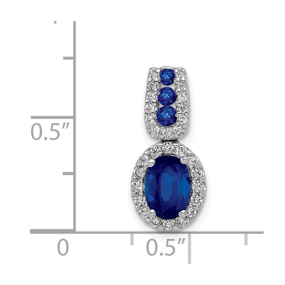 14 Karat Weißgold Anhänger mit echtem Diamant und 1,30 ct. ovalem Saphir mit Halo