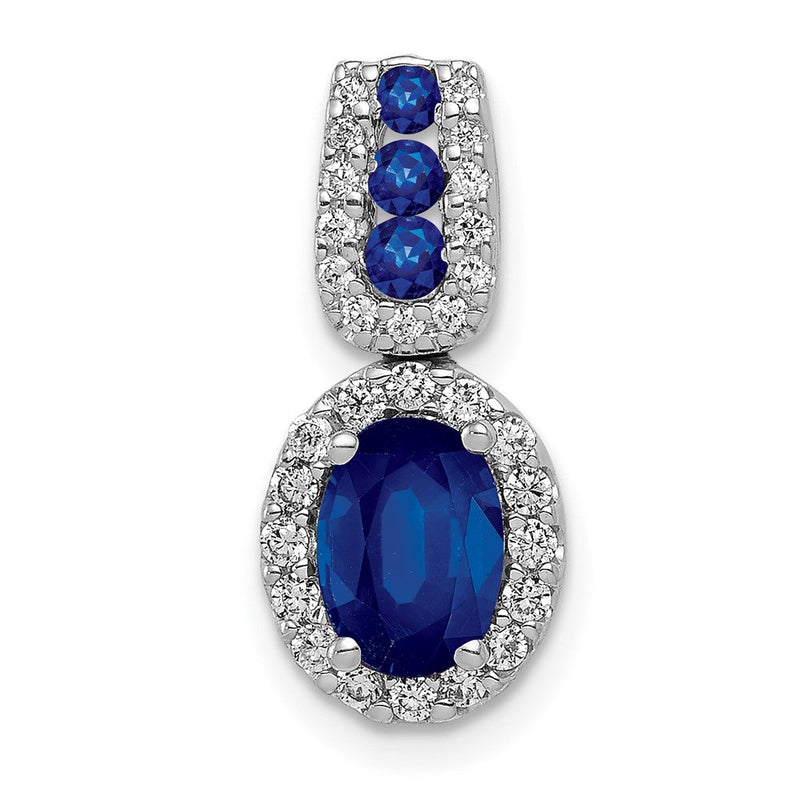 14K Weißgold Anhänger mit Halo, 0,2 ct. im Labor gezüchteten Diamanten VS/SI+ G+ und im Labor gezüchtetem ovalem Blauem Saphir