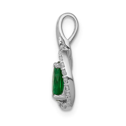 14K Weißgold Anhänger mit echtem Diamant und ovalem Smaragd