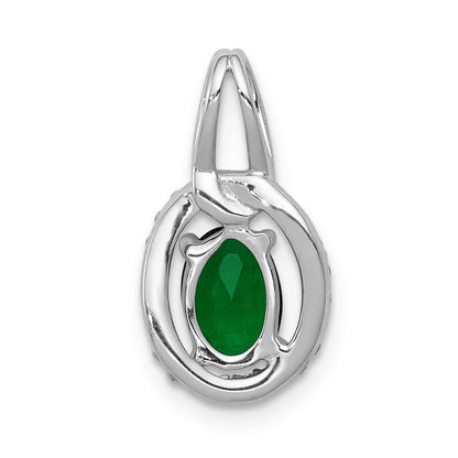 14K Weißgold Anhänger mit echtem Diamant und ovalem Smaragd