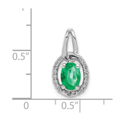 14K Weißgold Anhänger mit echtem Diamant und ovalem Smaragd