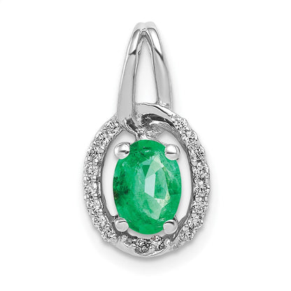 14K Weißgold Anhänger mit echtem Diamant und ovalem Smaragd