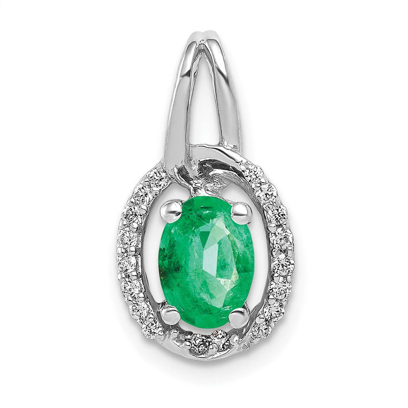 14K Weißgold Anhänger mit echtem Diamant und ovalem Smaragd