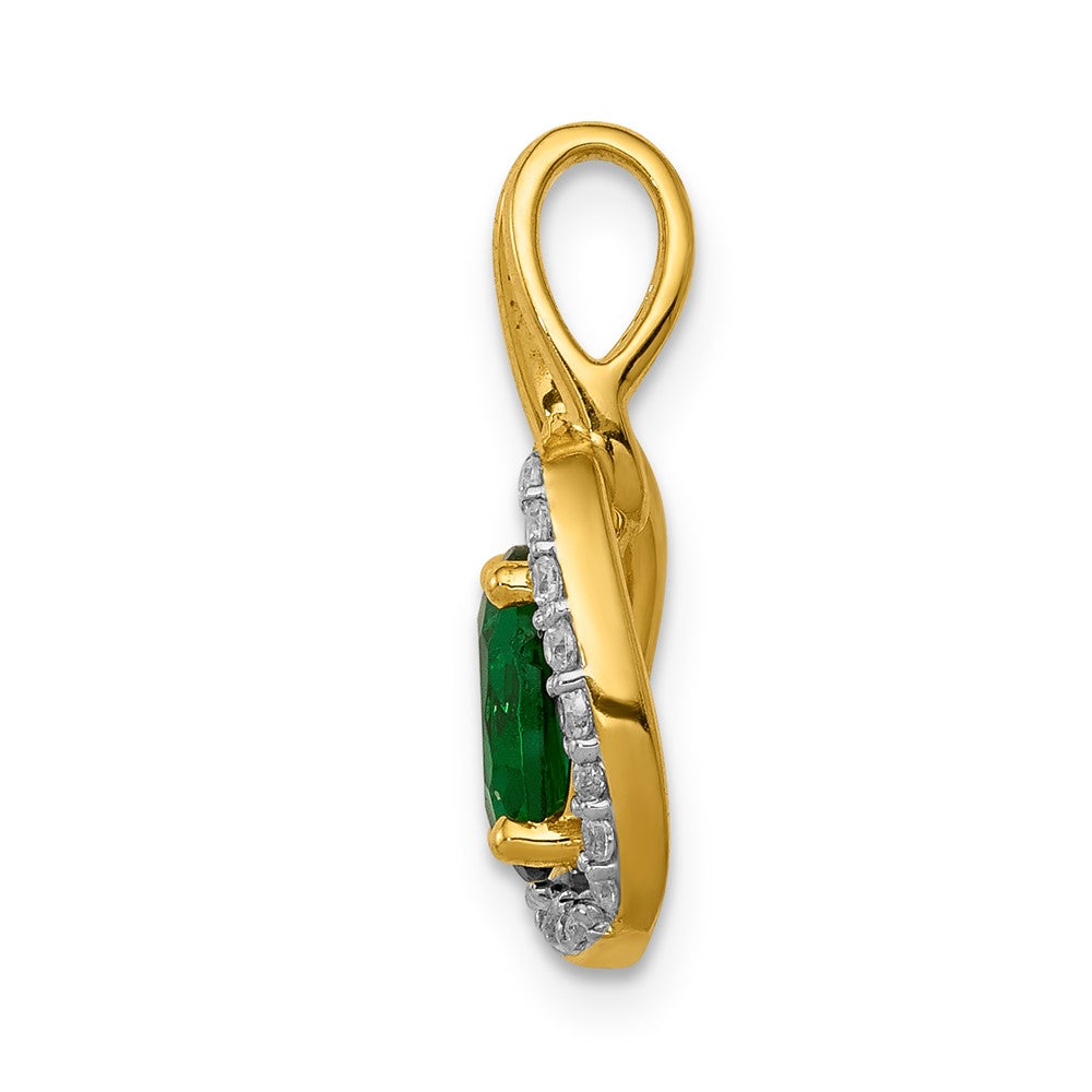 14K Gelbgold Anhänger mit echtem Diamant und ovalem Smaragd