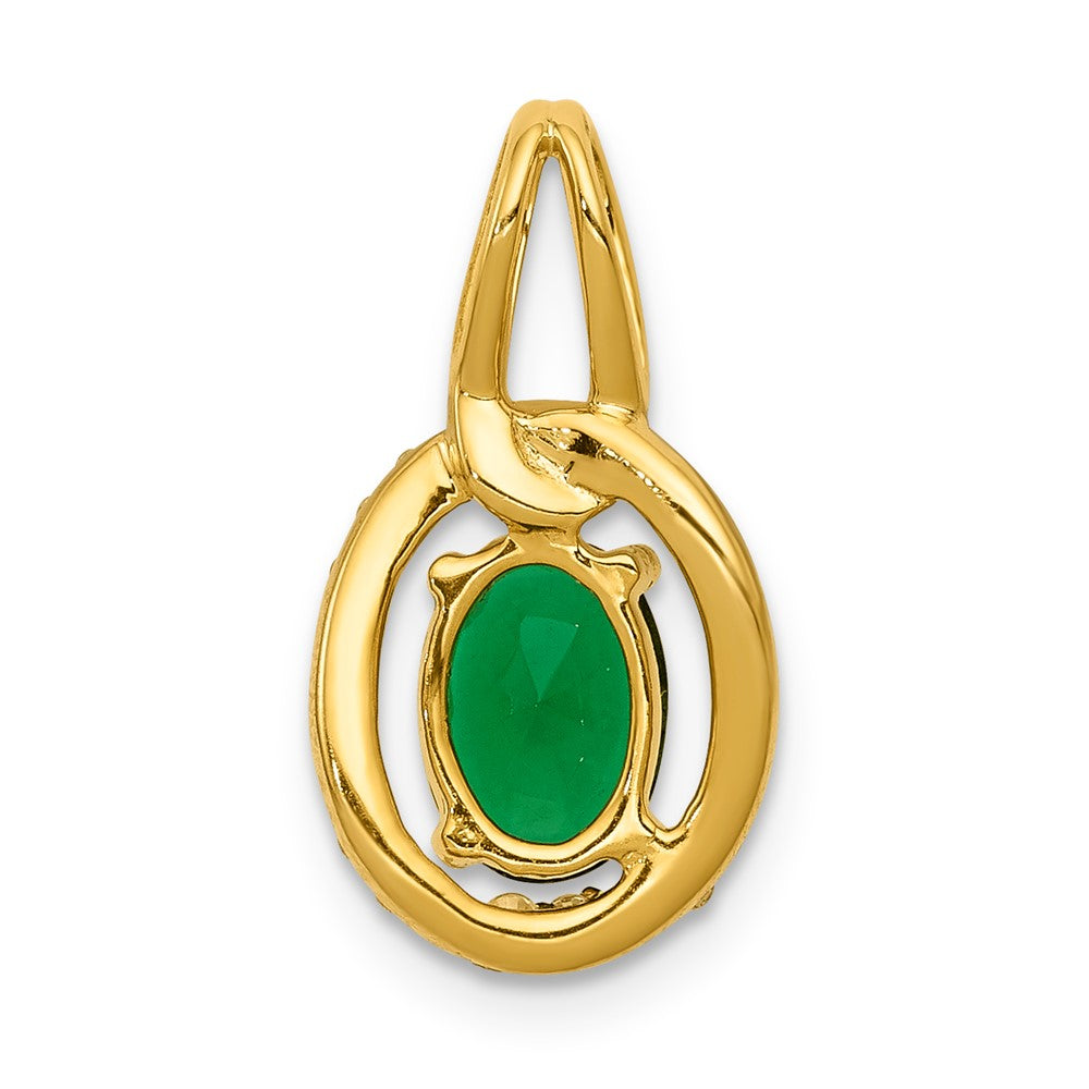 14K Gelbgold Anhänger mit echtem Diamant und ovalem Smaragd