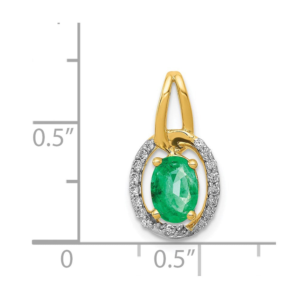 14K Gelbgold Anhänger mit echtem Diamant und ovalem Smaragd