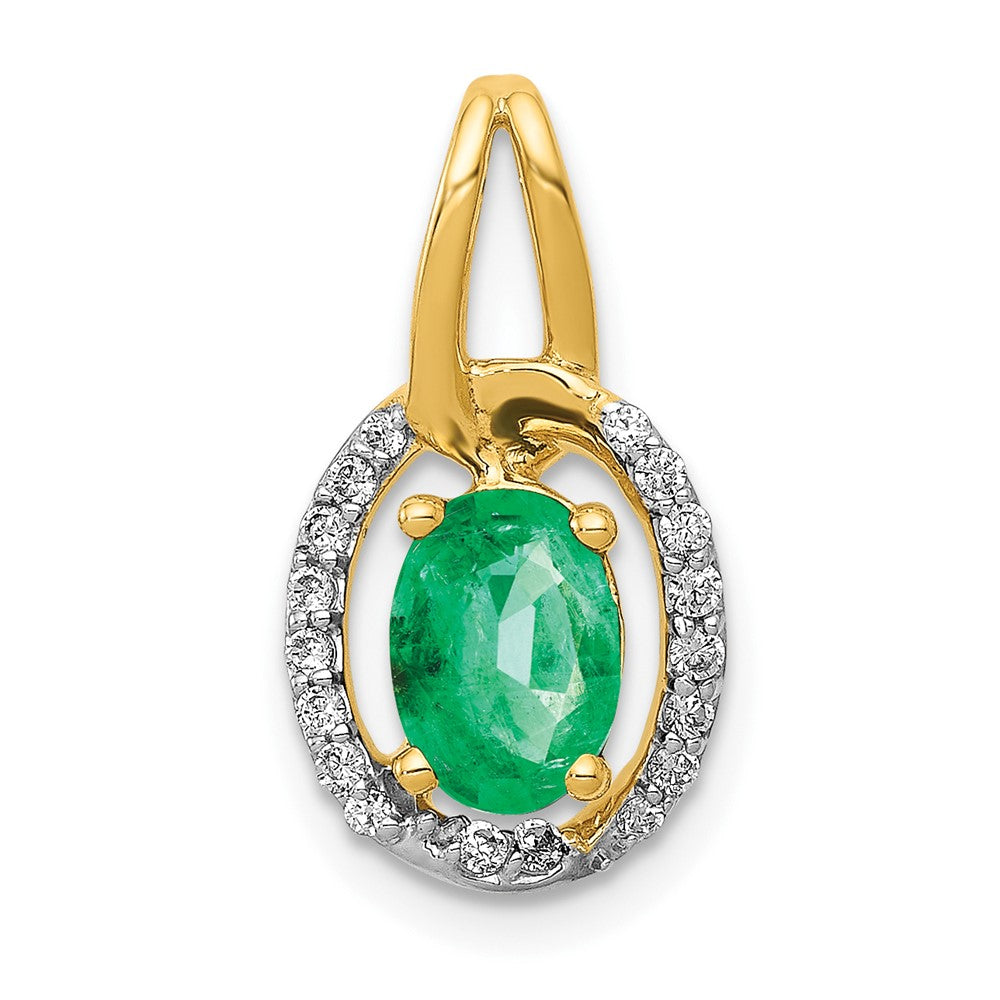 14K Gelbgold Anhänger mit echtem Diamant und ovalem Smaragd