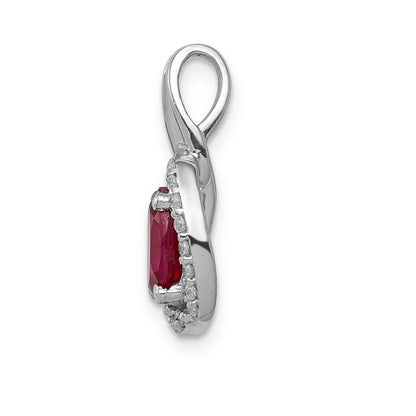 14k Weißgold Anhänger mit echtem Diamant und 0,86 ct. Rubin, oval, mit Halo