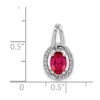 14k Weißgold Anhänger mit echtem Diamant und 0,86 ct. Rubin, oval, mit Halo