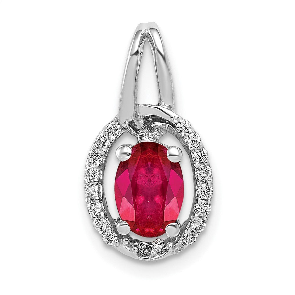 14k Weißgold Anhänger mit echtem Diamant und 0,86 ct. Rubin, oval, mit Halo