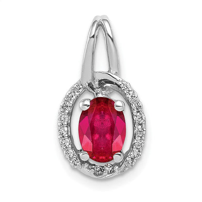 14k Weißgold Anhänger mit echtem Diamant und 0,86 ct. Rubin, oval, mit Halo