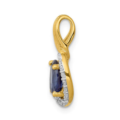 14K Gelbgold Anhänger mit echtem Diamant und 0,85 ct. Saphir-Halo
