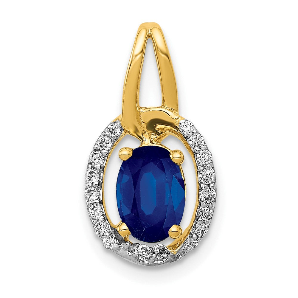 14K Gelbgold Anhänger mit echtem Diamant und 0,85 ct. Saphir-Halo