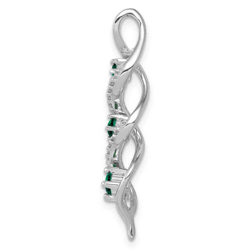 10K Weißgold 0,07 ct. Laborgezüchteter Diamant VS/SI+ G+ und Laborgezüchteter Smaragd Twist-Kette Gleitanhänger