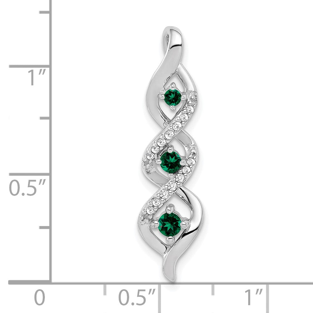 10K Weißgold 0,07 ct. Laborgezüchteter Diamant VS/SI+ G+ und Laborgezüchteter Smaragd Twist-Kette Gleitanhänger