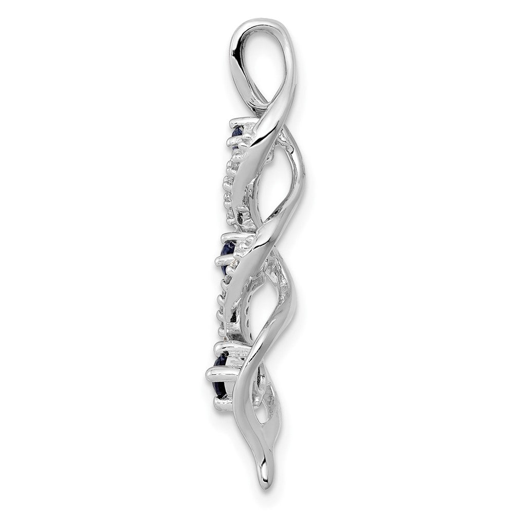 10K Weißgold Anhänger mit gezwirbelter Kette, 0,15 ct. im Labor gezüchtetem Diamant VS/SI+ G+ und im Labor gezüchtetem blauem Saphir zum Aufgleiten