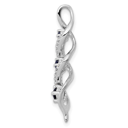 10K Weißgold Anhänger mit gezwirbelter Kette, 0,15 ct. im Labor gezüchtetem Diamant VS/SI+ G+ und im Labor gezüchtetem blauem Saphir zum Aufgleiten