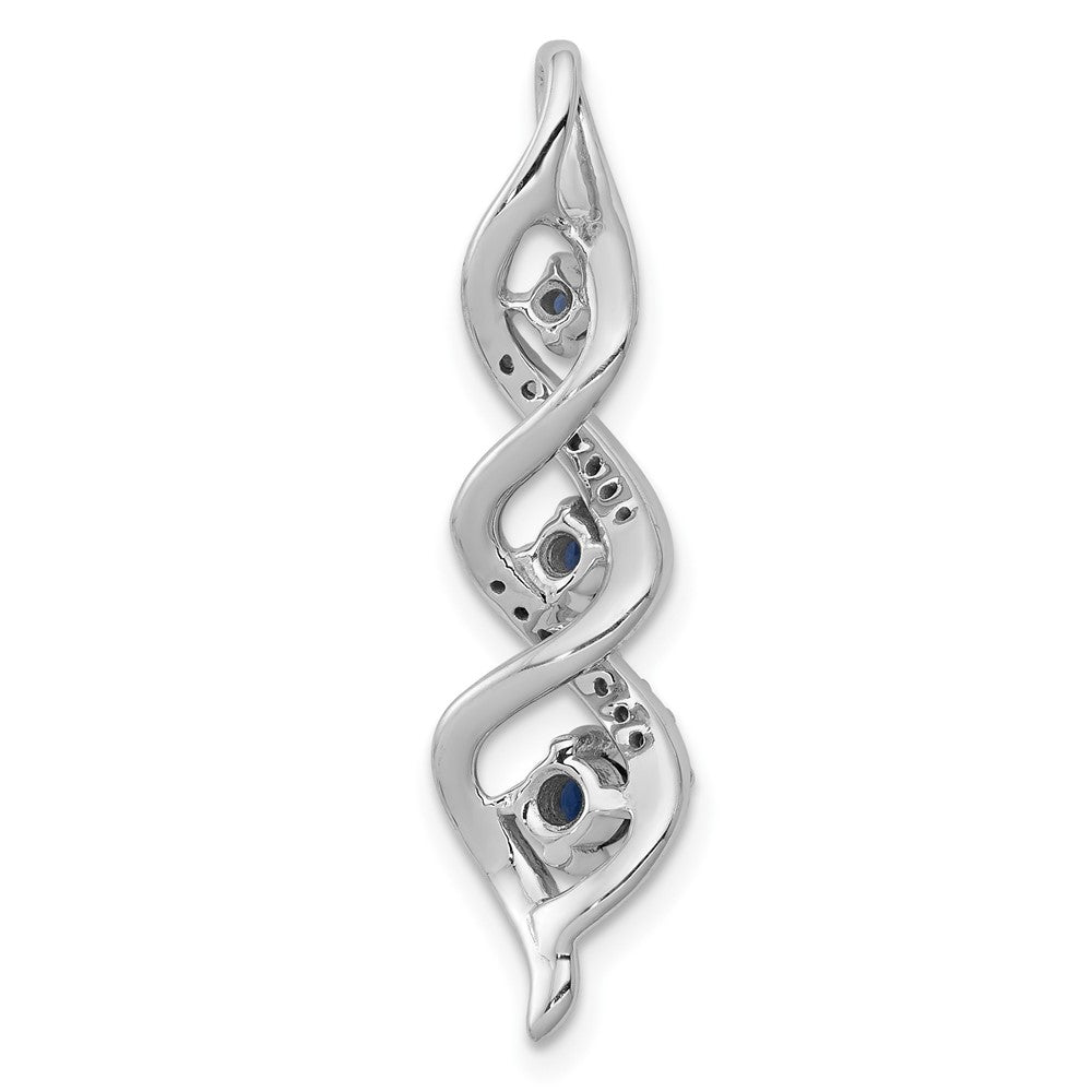 10K Weißgold Anhänger mit gezwirbelter Kette, 0,15 ct. im Labor gezüchtetem Diamant VS/SI+ G+ und im Labor gezüchtetem blauem Saphir zum Aufgleiten