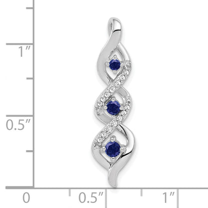 10K Weißgold Anhänger mit gezwirbelter Kette, 0,15 ct. im Labor gezüchtetem Diamant VS/SI+ G+ und im Labor gezüchtetem blauem Saphir zum Aufgleiten