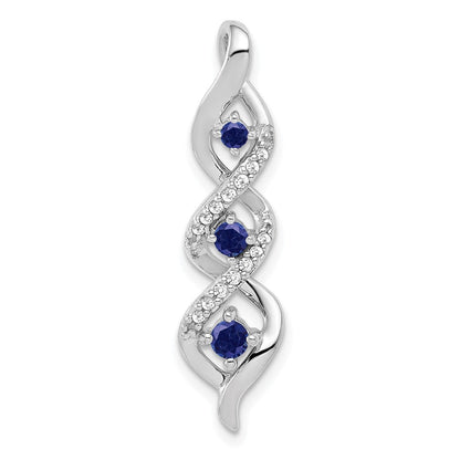 10K Weißgold Anhänger mit gezwirbelter Kette, 0,15 ct. im Labor gezüchtetem Diamant VS/SI+ G+ und im Labor gezüchtetem blauem Saphir zum Aufgleiten