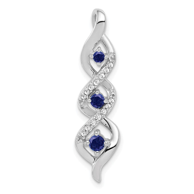 10K Weißgold Anhänger mit gezwirbelter Kette, 0,15 ct. im Labor gezüchtetem Diamant VS/SI+ G+ und im Labor gezüchtetem blauem Saphir zum Aufgleiten