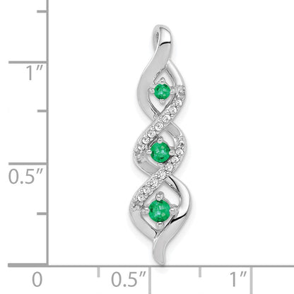 14K Weißgold 3-stone Gedreht Echt Diamant und Smaragd Kette Anhänger