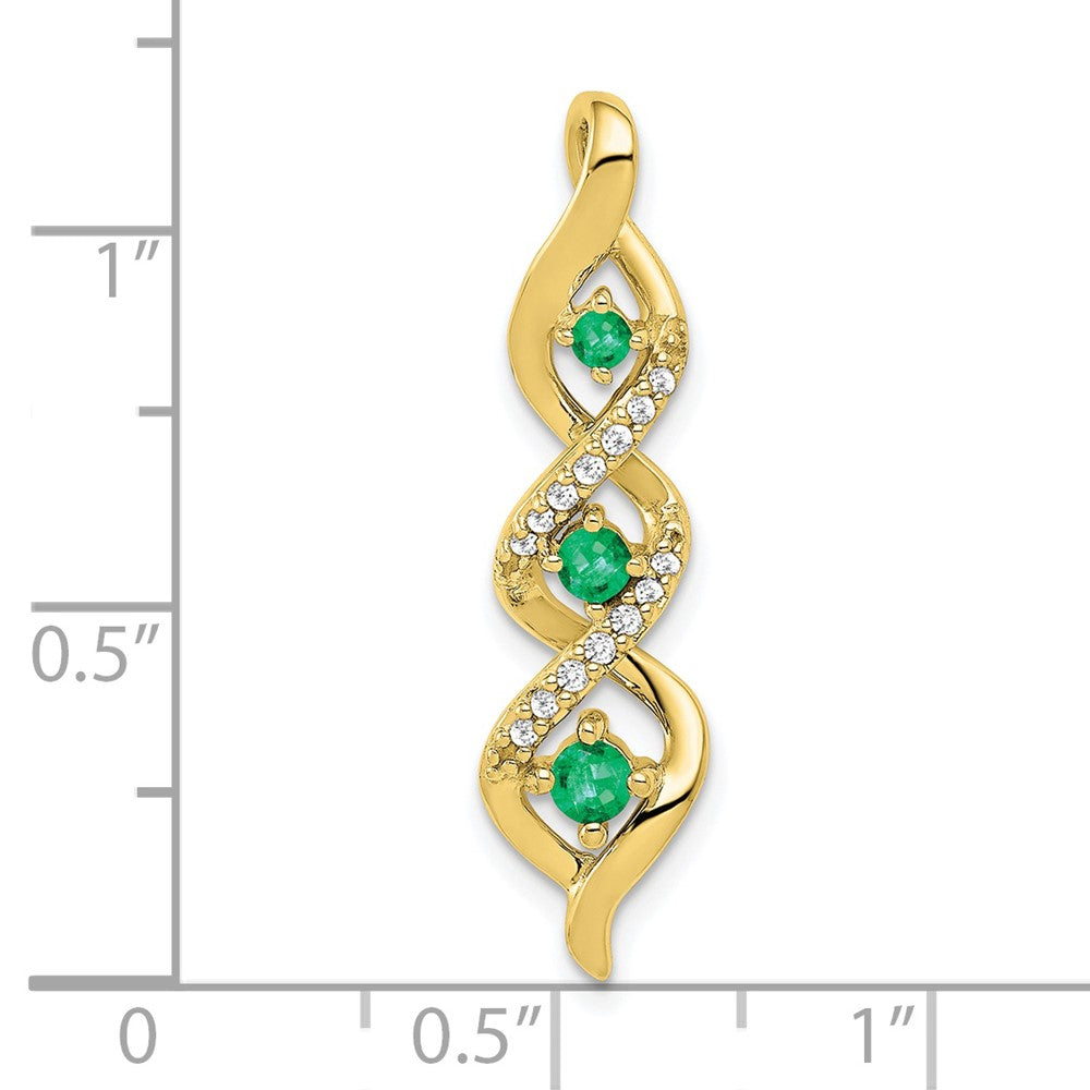 10K Gelbgold 3-stone Gedreht Echt Diamant und Smaragd Kette Anhänger