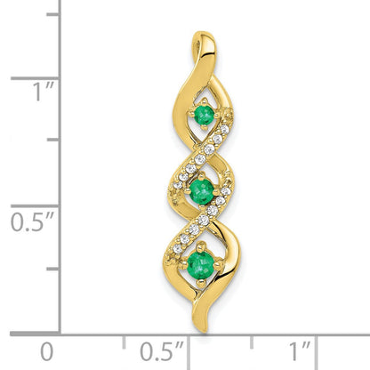 10K Gelbgold 3-stone Gedreht Echt Diamant und Smaragd Kette Anhänger
