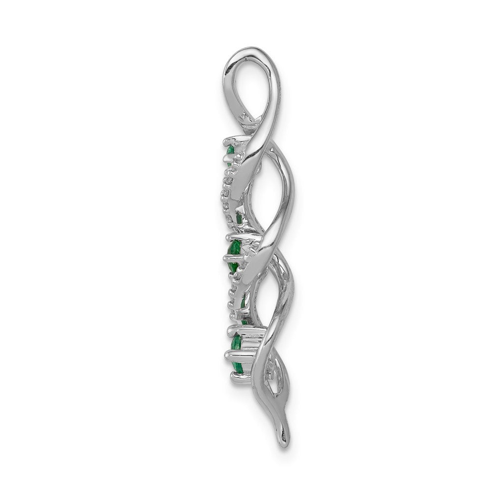 14K Weißgold Gleitanhänger an Zopfkette mit 0,15 ct. Labor-Diamant VS/SI+ G+ und Labor-Smaragd