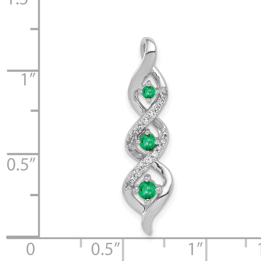14K Weißgold 3-stone Gedreht Echt Diamant und Smaragd Kette Anhänger