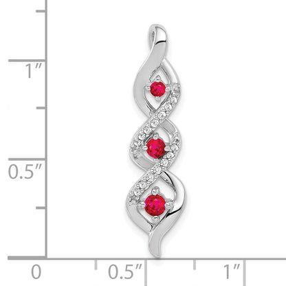 14K Weißgold Echt Diamant Und.25 Rubin Gedreht 3-stone Kette Anhänger