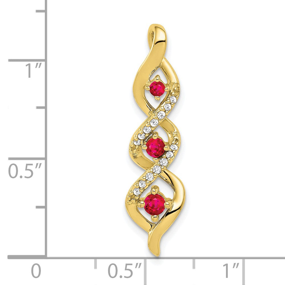 10K Gelbgold Echt Diamant Und.25 Rubin Gedreht 3-stone Kette Anhänger