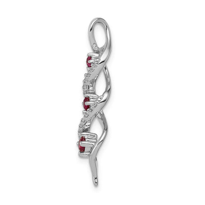 14K Weißgold 0,07 ct. Labor gezüchteter Diamant VS/SI+ G+ und Labor gezüchteter Rubin Twist-Ketten-Gleitanhänger