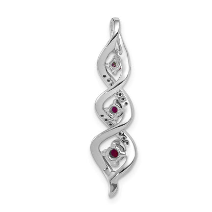 14K Weißgold 0,07 ct. Labor gezüchteter Diamant VS/SI+ G+ und Labor gezüchteter Rubin Twist-Ketten-Gleitanhänger