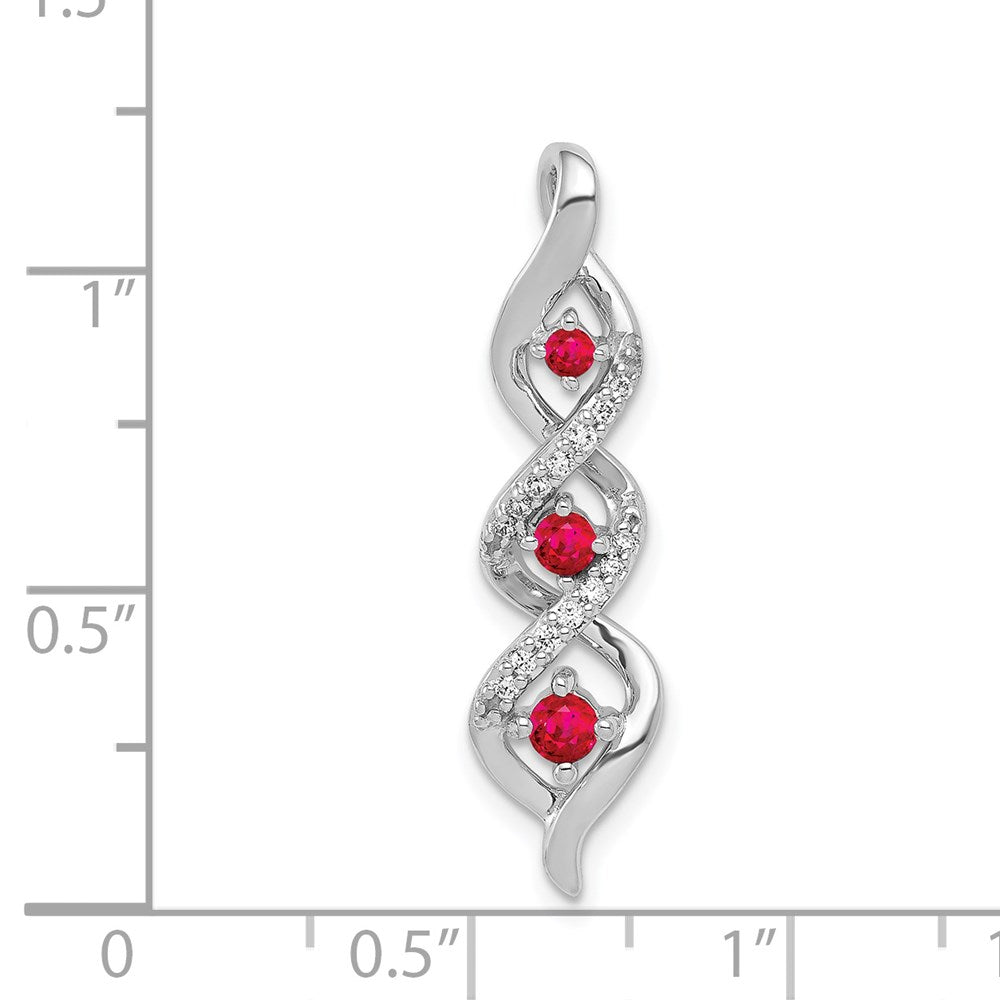 14K Weißgold Echt Diamant Und.25 Rubin Gedreht 3-stone Kette Anhänger