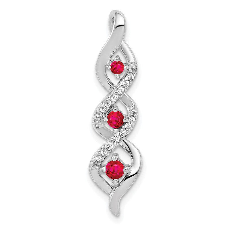 14K Weißgold Echt Diamant Und.25 Rubin Gedreht 3-stone Kette Anhänger