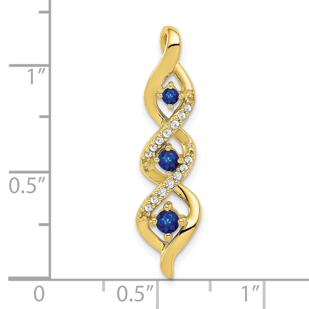 10K Gelbgold Echt Diamant Und.26 Saphir 3-stone Gedreht Kette Anhänger