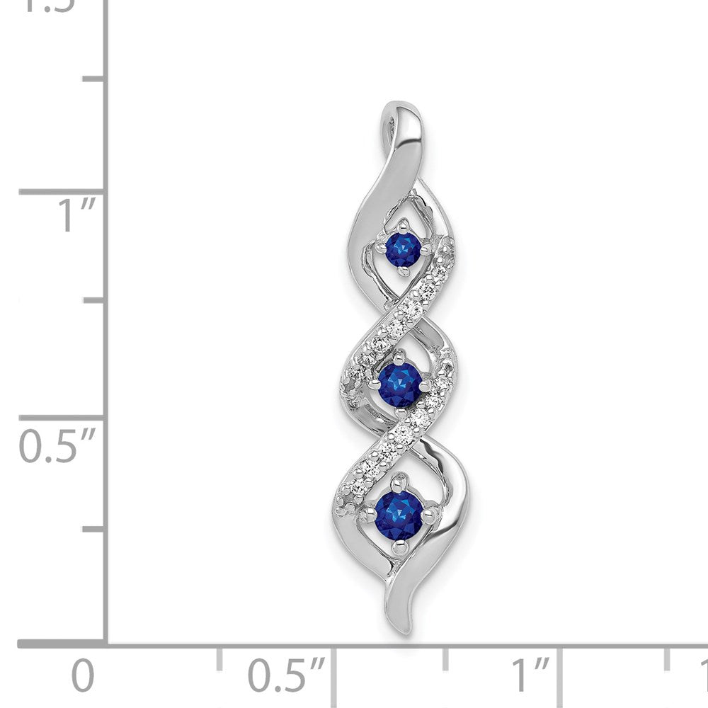 14K Weißgold Echt Diamant/.26 Saphir 3-stone Gedreht Kette Anhänger