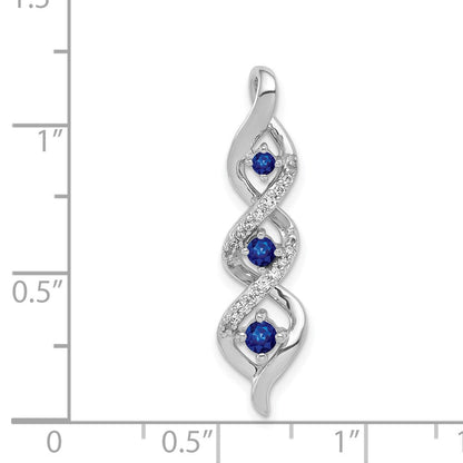 14K Weißgold Echt Diamant/.26 Saphir 3-stone Gedreht Kette Anhänger