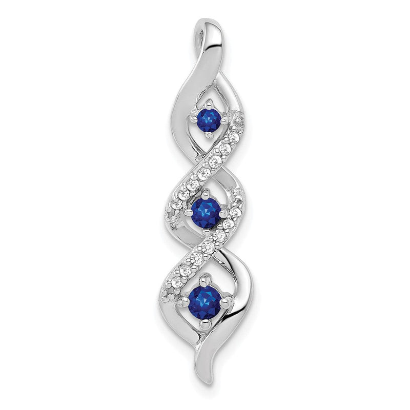 14K Weißgold Gleitanhänger mit Twist-Kette, 0,067 ct. im Labor gezüchtetem Diamant VS/SI+ G+ und im Labor gezüchtetem blauen Saphir