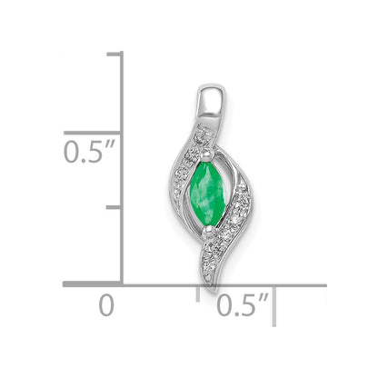 14K Weißgold Anhänger mit echtem Diamant und Smaragd im Marquiseschliff