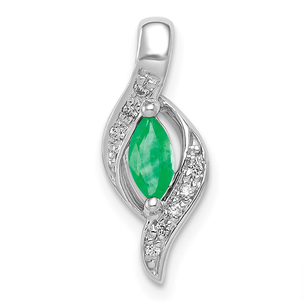 14K Weißgold Anhänger mit echtem Diamant und Smaragd im Marquiseschliff