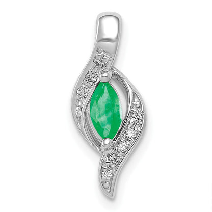14K Weißgold Anhänger mit echtem Diamant und Smaragd im Marquiseschliff