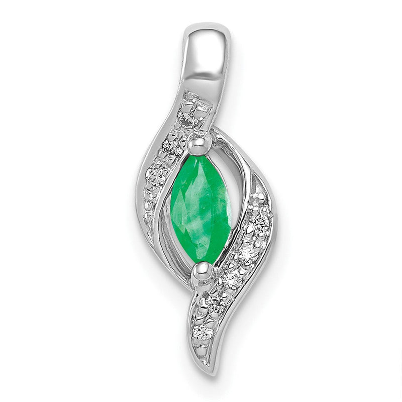 14K Weißgold Anhänger mit echtem Diamant und Smaragd im Marquiseschliff