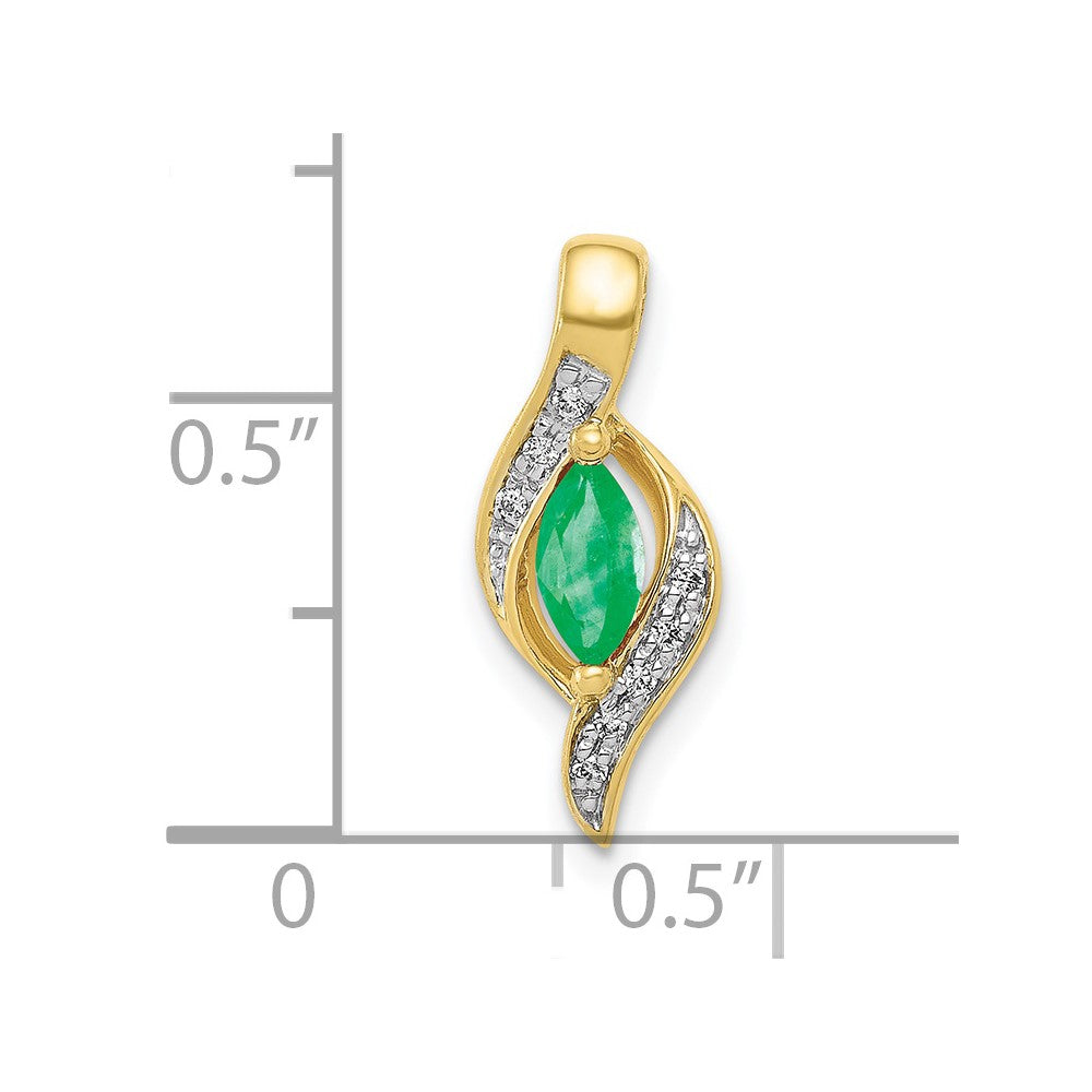 10 Karat Gelbgold Anhänger mit echtem Diamanten und Diamant im Marquise-Schliff (Smaragd)