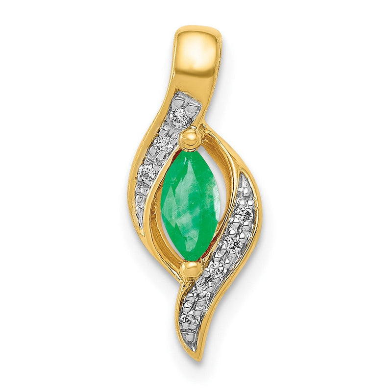 10 Karat Gelbgold Anhänger mit echtem Diamanten und Diamant im Marquise-Schliff (Smaragd)