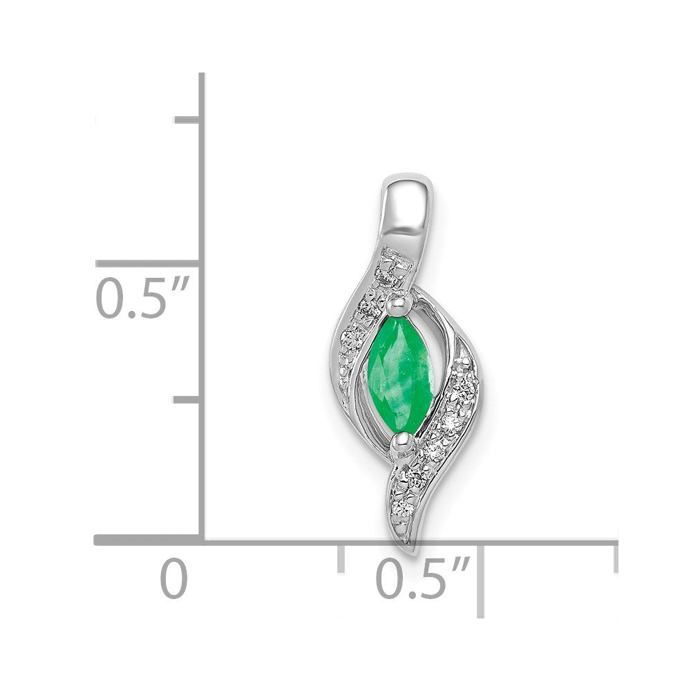 14K Weißgold Anhänger mit echten Diamanten und Smaragden im Marquise-Schliff
