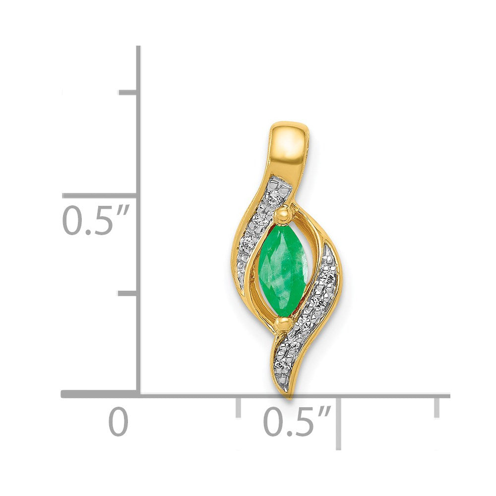 14K Gelbgold Anhänger mit echtem Diamant und Marquise-Smaragd