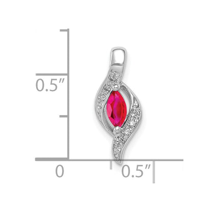 14K Weißgold Anhänger mit echtem Diamant und Rubin im Marquise-Schliff, 0,25 ct